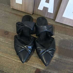 Marc Fisher twisted leather mules